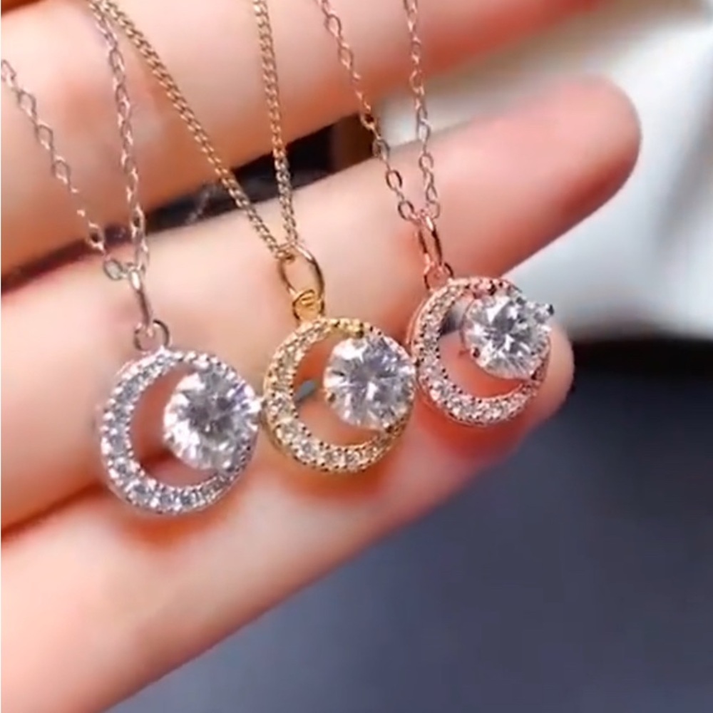 Gold Crescent Moon Pendant Necklace